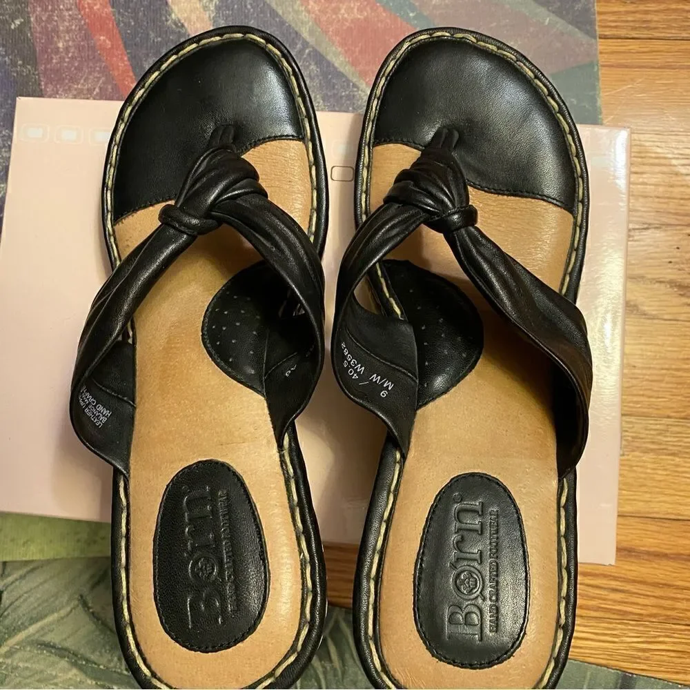 ☘️ Born espadrilles black Leather upper, Wedge Slide Sandal size 9
